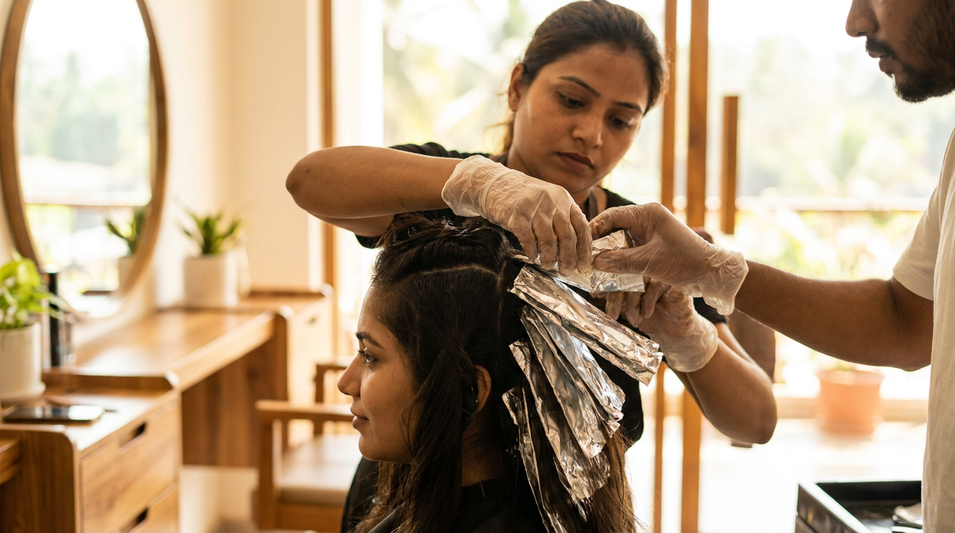 Hair colouring and highlights at 13 Studio salon, Dabolim
