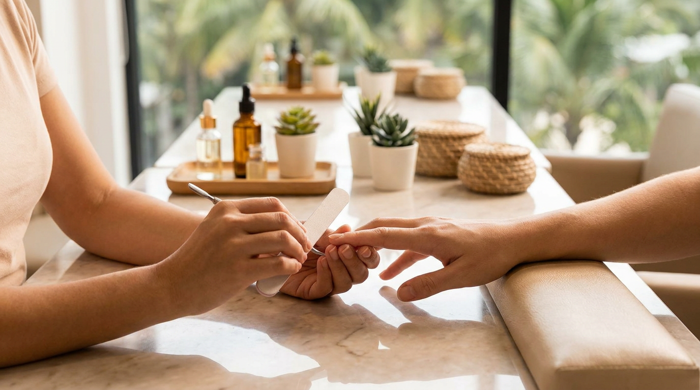 Manicure and nail care at 13 Studio beauty salon, Goa